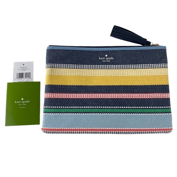 NWT Kate Spade Ash Street Boardwalk Stripe Tassel Woven Purse Bag Pouch Clutch - Picture 1 of 10
